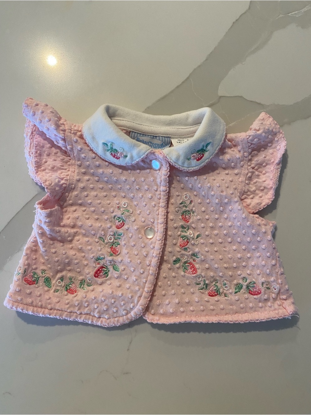 Vintage Baby Grand Pink Strawberry Embroidered 100% Cotton cottagecore top 0-3M
